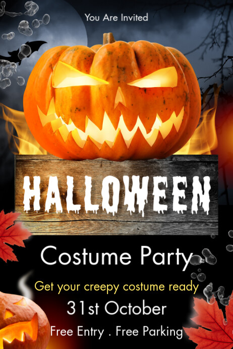 Plantilla de Black & Orange Illustrative Halloween Costume Party Poster ...