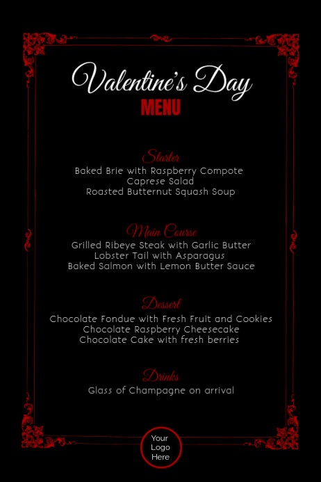 Black & Red Elegant Valentine´s Day Menu Template PosterMyWall Black & Red Elegant Valentine´s Day Menu Template PosterMyWall