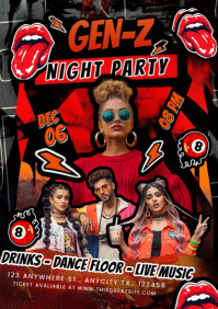Black & Red Maximalist Gen Z Night Party A4 template