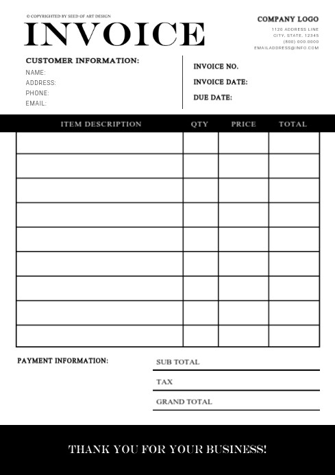 Invioce Graph Copy of Black & White Graph Small Business Invoice Sales Order Receipt ...