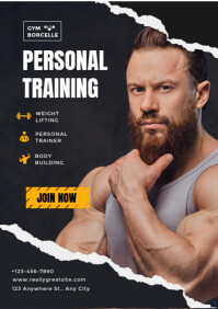 Black & White Grunge Gym Personal Training Poster A4 template