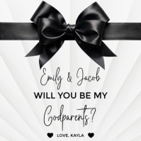 Black & White Modern & Minimal Godparents Proposal Card With a Bow Iphosti le-Instagram template