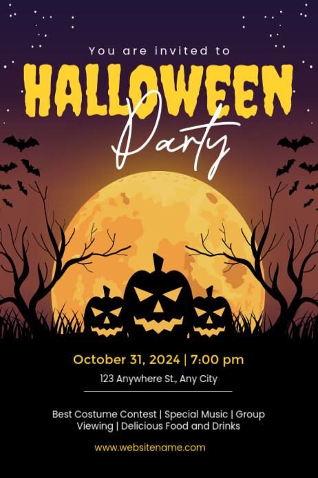 Black & Yellow Illustrative Halloween Party Poster Template | PosterMyWall