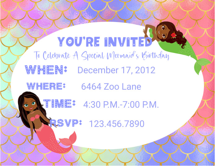 Copy of Black | Mermaid | Birthday | Invitation | PosterMyWall