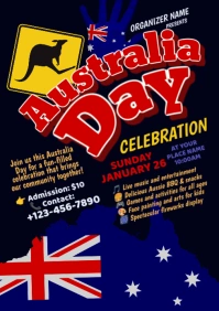 Black & Blue Joyful Australia Day Party A4 Flyer template