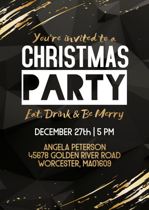 Black & Gold Christmas Party Invitation A6 template