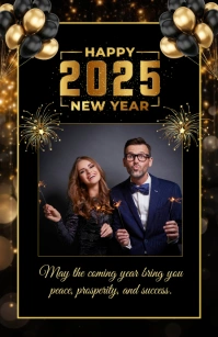 Black & Gold New Year Greeting Card Half Page Wide template