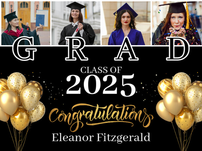 Black & Gold Photo Collage Graduation Yard Sign Znak podwórkowy template