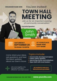 Black & Green Professional Town Hall Meeting A4 Flyer template