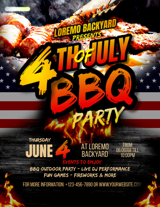 Black & Orange Maximalist  4th of July BBQ Pa Ulotka (US Letter) template