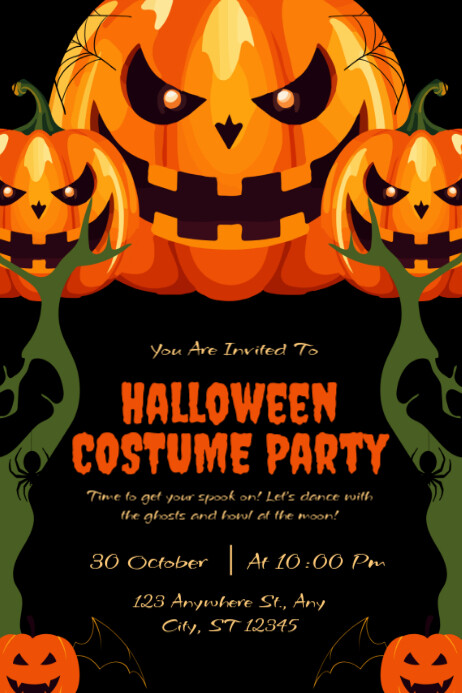 Plantilla de Black & RANGE Illustrative Halloween Costume Party Poster ...
