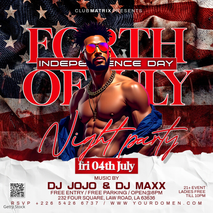 Black 3d 4th Of July Party  Square (1:1) template