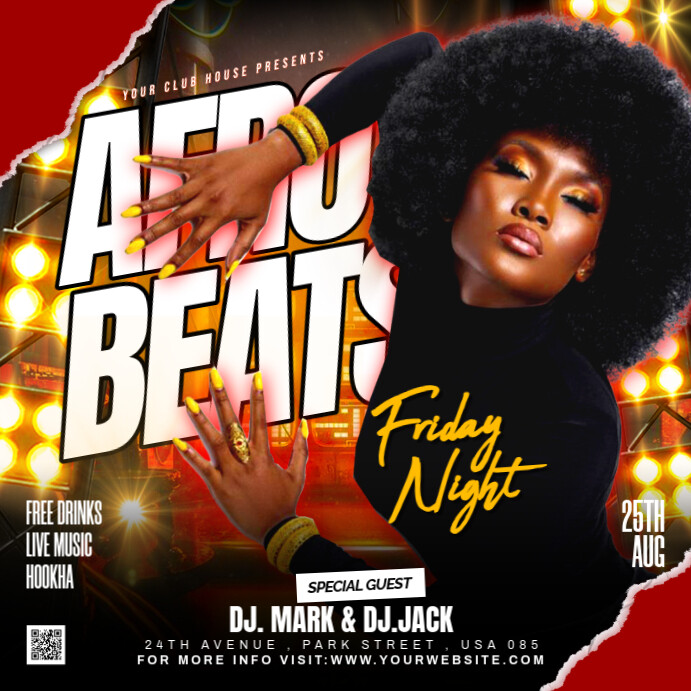 Black 3d Afro Beats Friday Night Flyer Instagram Post Template ...