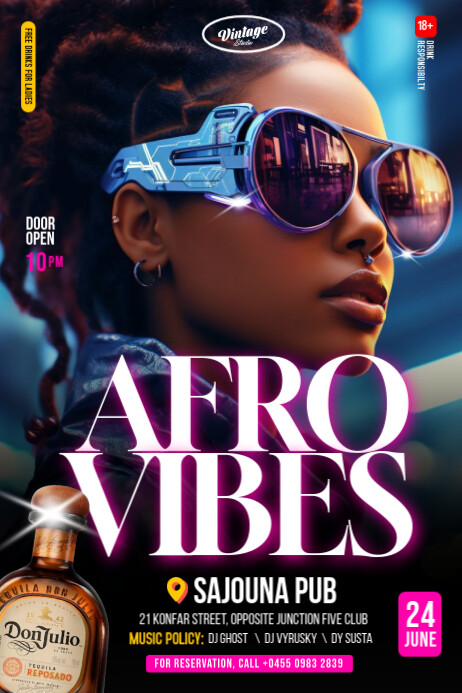 Black 3d Afro Vibes Party Club Event Flyer A4 Template | PosterMyWall