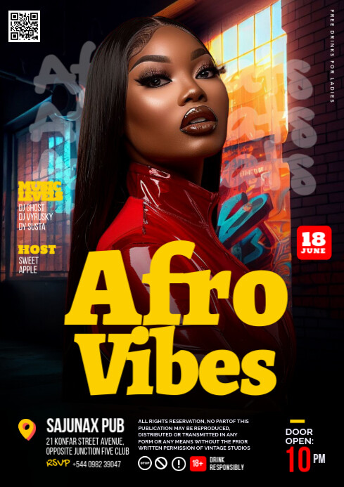 Black 3d Afrobeat Vibes Event Party Flyer A4 template