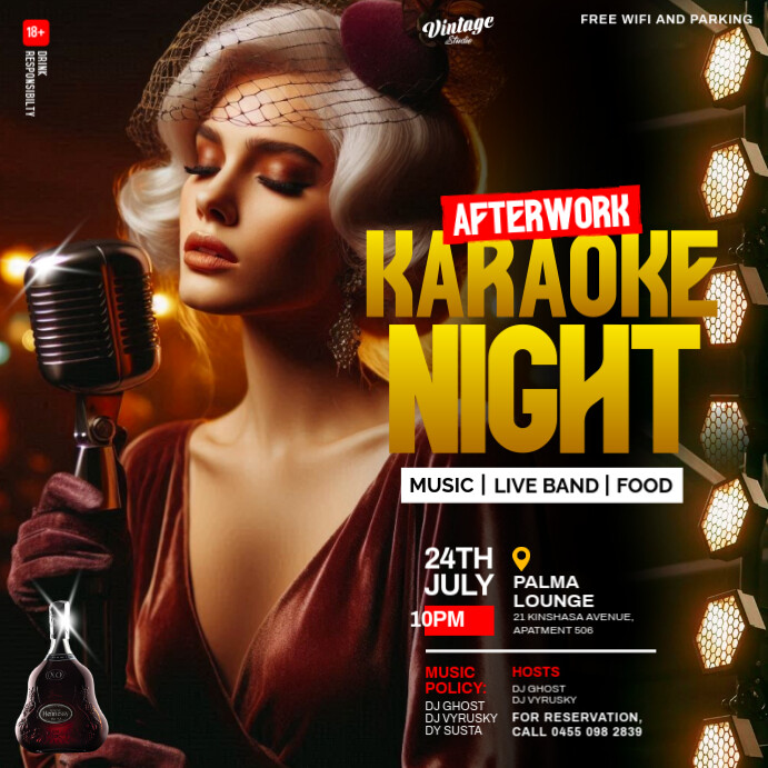 Black 3d Afterwork Karaoke Night Party Flyer For Social Media Instagram Post template