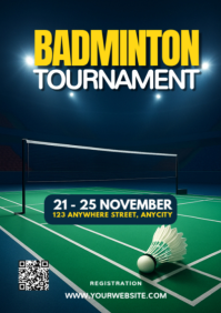 Black 3d Badminton Tournament A2 template