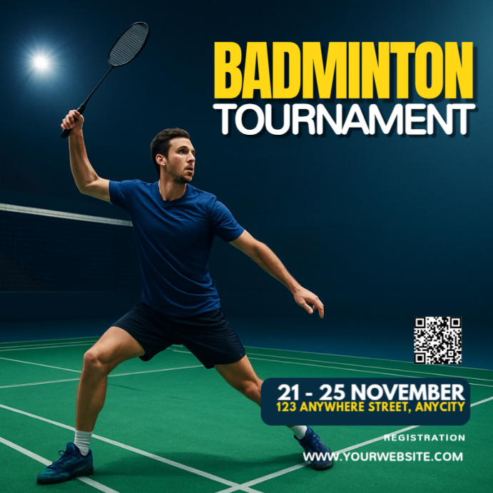 Black 3d Badminton Tournament Pos Instagram Template | PosterMyWall