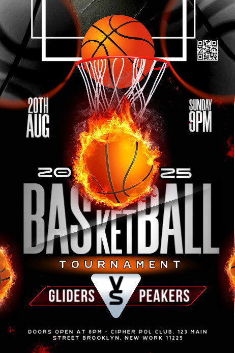 Black 3d Basketball Game Schedule Templat Poster โปสเตอร์ template