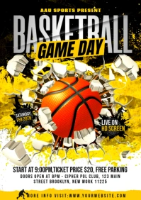 Black 3d Basketball Match Day Poster, A5 template