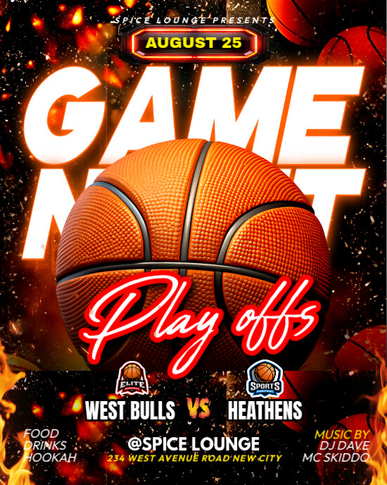 Black 3d Basketball Playoffs Game Night Livestream Teams Schedule Invitation Social Media Promotion Instagram Portrait template