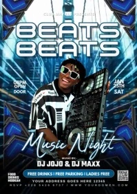 Black 3d Beats Party Night  A4 template