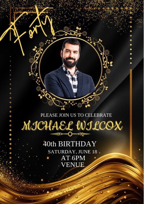 Black 3d Birthday Invitation Card A4 Template | PosterMyWall