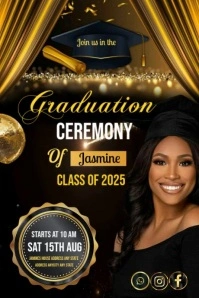Black 3d Black And Gold Graduation Ceremony Invitation Template Design Poster โปสเตอร์