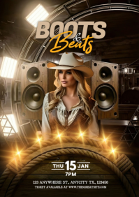 Black 3d Boots & Beats Party A4 template