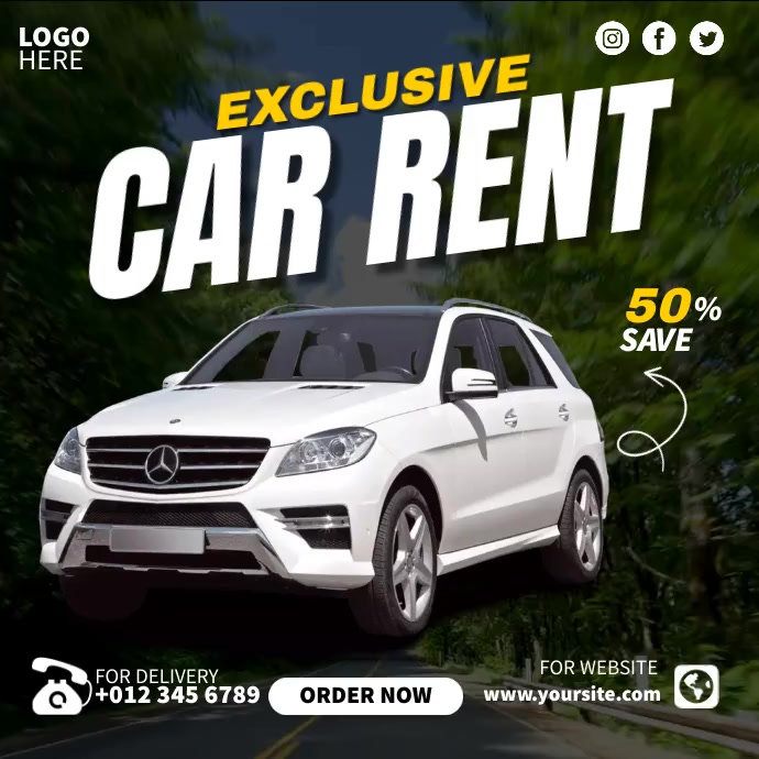 Black 3d Car Rent Instagram Post Template | PosterMyWall