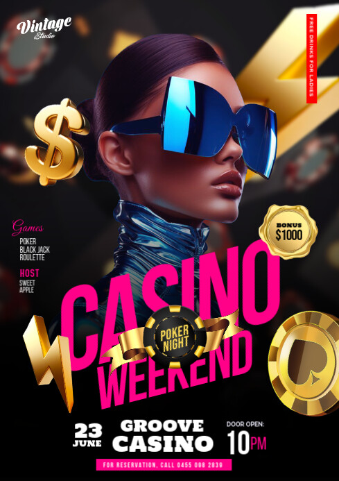 Black 3d Casino Weekend Flyer Poster A4 template