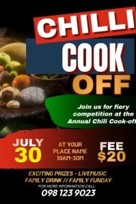 Black 3d Chilli Cook Off Poster Плакат template