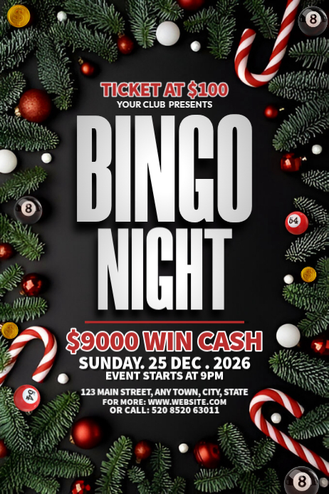 Black 3d Christmas Bingo Night Poster Template | PosterMyWall