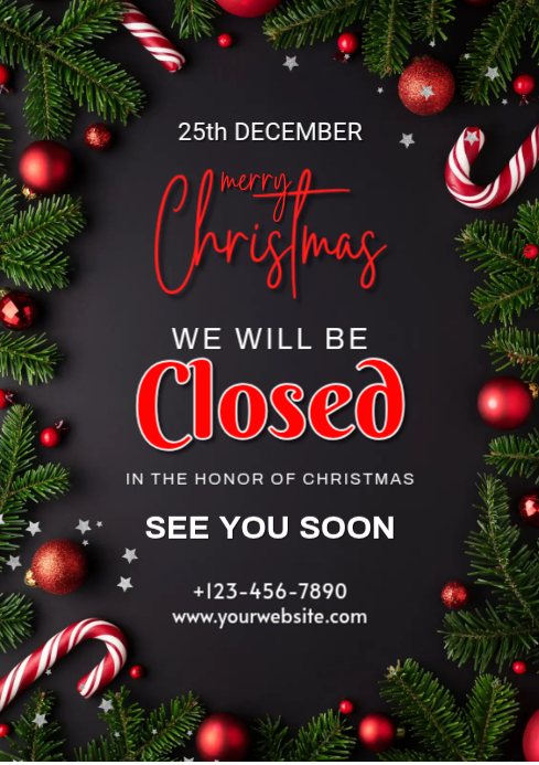Black 3d Christmas Closed Sign A4 Template | PosterMyWall