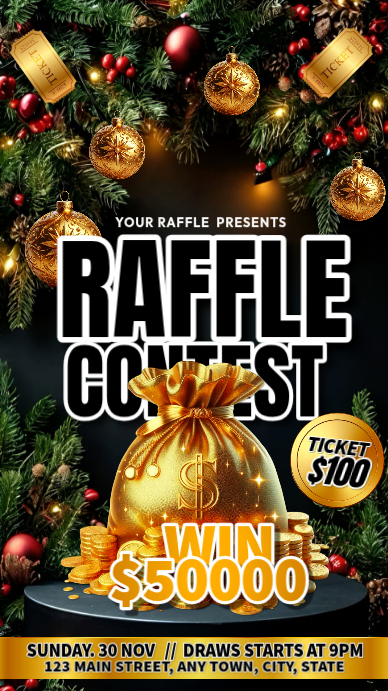 Design Santa Raffle Black 3d Christmas Raffle Contest Instagram Story Template | PosterMyWall