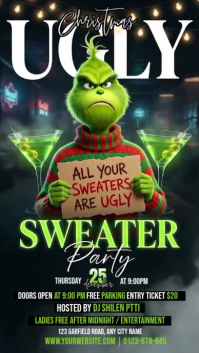 Black 3d Christmas Ugly Sweater Party Instagram Story template