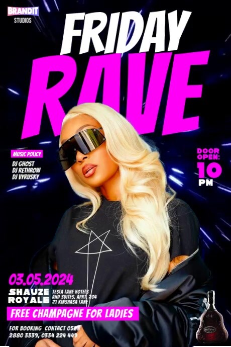 Black 3d Colourful Editable A4 Friday Club Party Flyer Video Poster A4 template