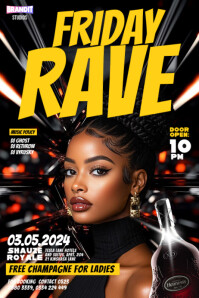 Black 3d Colourful Editable A4 Friday Club Party Flyer Video Poster A4 template