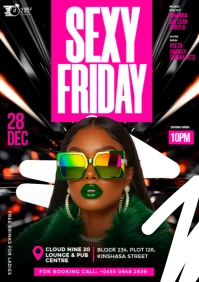 Black 3D Colourful Editable Sexy Girls Club Party Flyer Poster A4 template