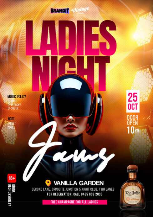 Black 3d Colourful Ladies Night Jams Party Poster A4 template