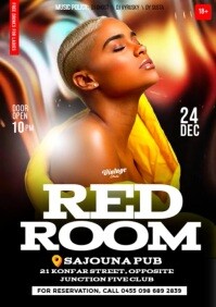 Black 3d Colourful Red Room Editable A4 Party Flyer  Video Poster template