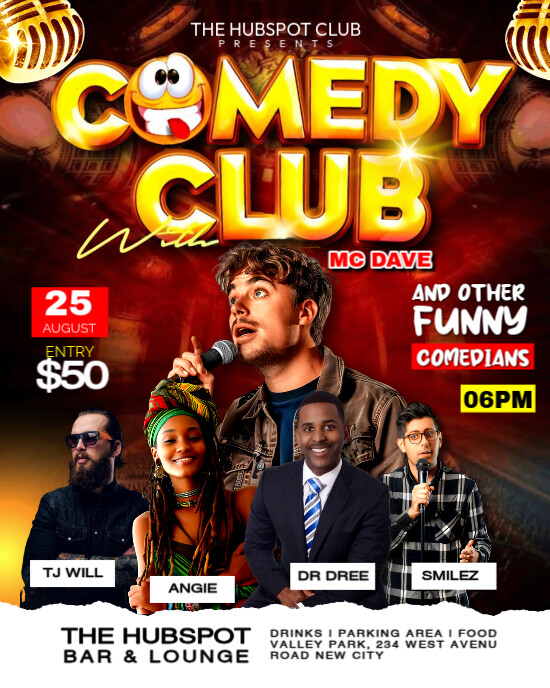 Black 3d Comedy Club Night Show Comedians Social Media Promo Editable Flyer Template Poster Maker De Instagram Portrait