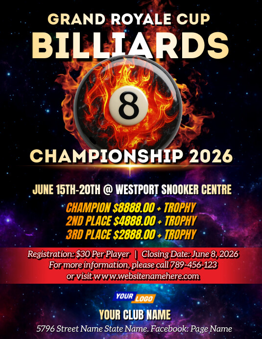 Black 3d Cool Billiards Tournament Flyer Flye Template | PosterMyWall