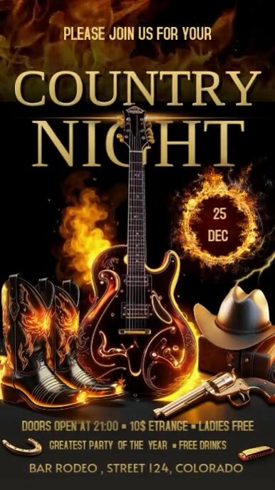 Country Night Digital Display (9:16) template
