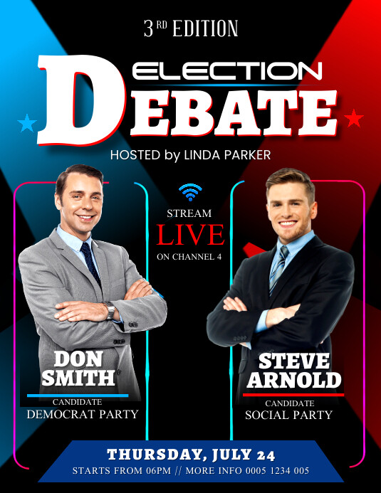 Debate Post Layout Black 3d Election Debate Contest Flyer (us Le Template | PosterMyWall