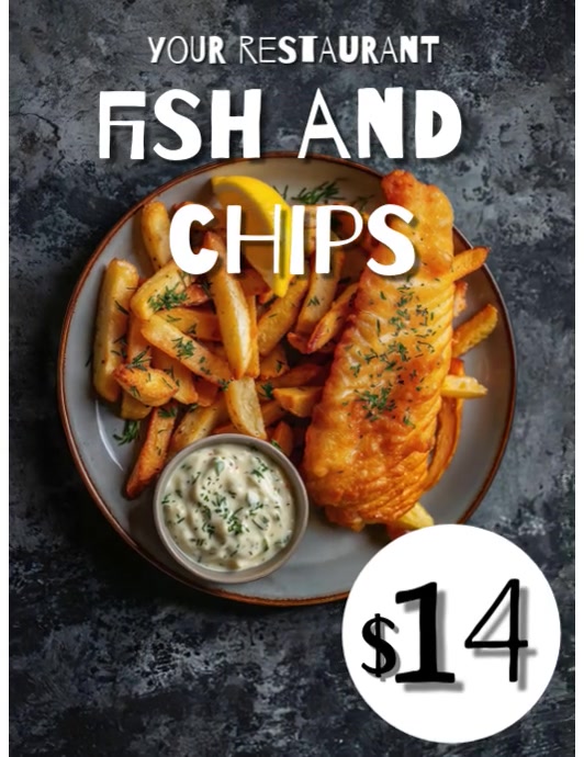 Black 3d Fich And Chips Volantino (us Letter) Pamflet (VSA Brief) template