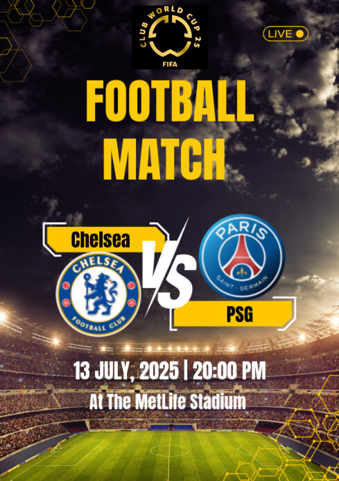 Black 3d Football Match Day Poster  A4 template
