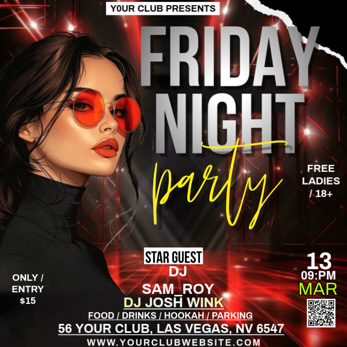 Black 3d Friday Night Party Instagram Post Template | PosterMyWall
