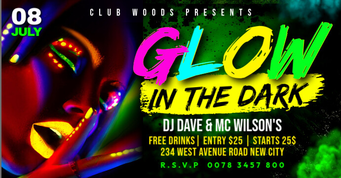 Black 3d Glow In The Dark Neon Night Club Disco Party Ladies Event Facebook  Facebook Event Cover Facebook-gebeurtenisomslag template