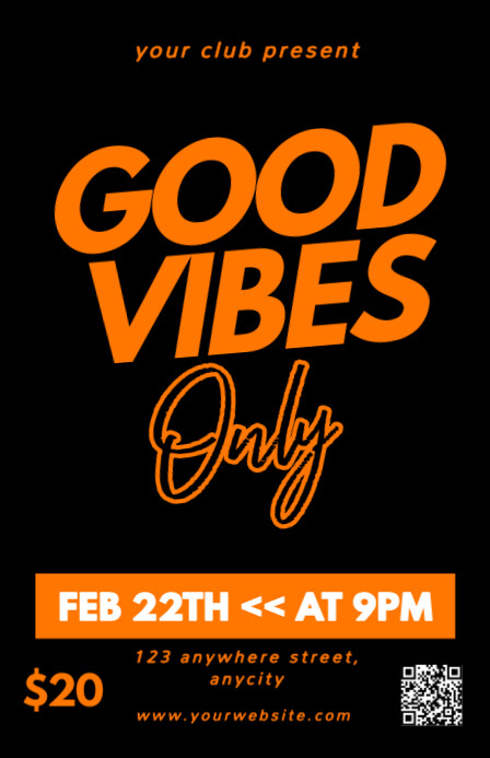 Black 3d Good Vibes Only Tabloid template